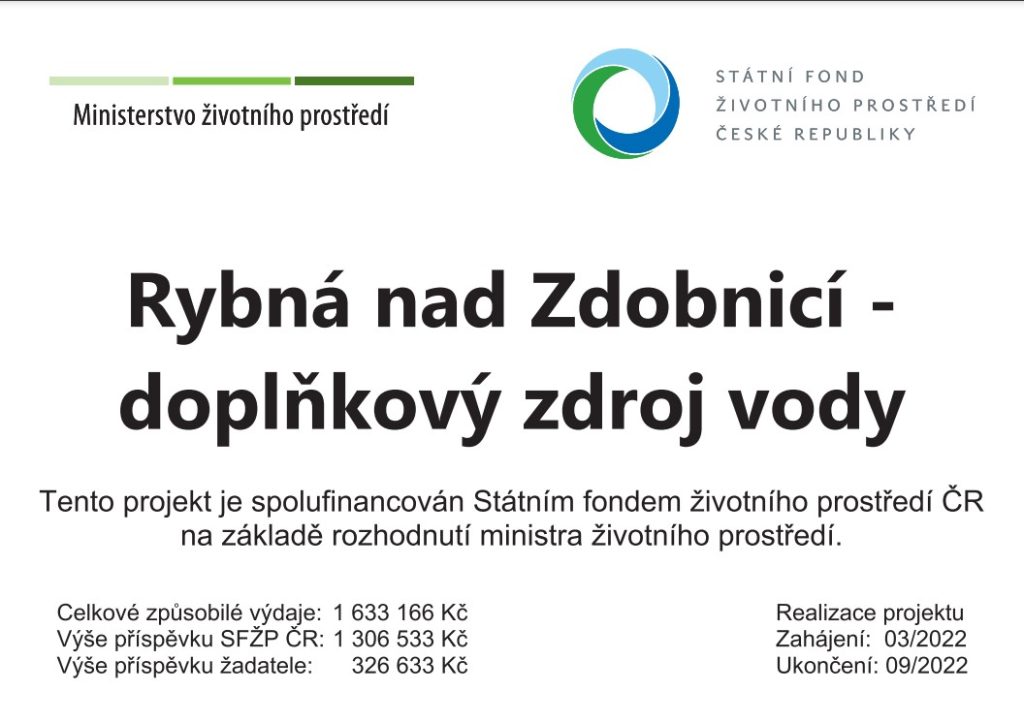 Doplňkový zdroj vody - spolufinancován státním fondem životního prostředí ČR